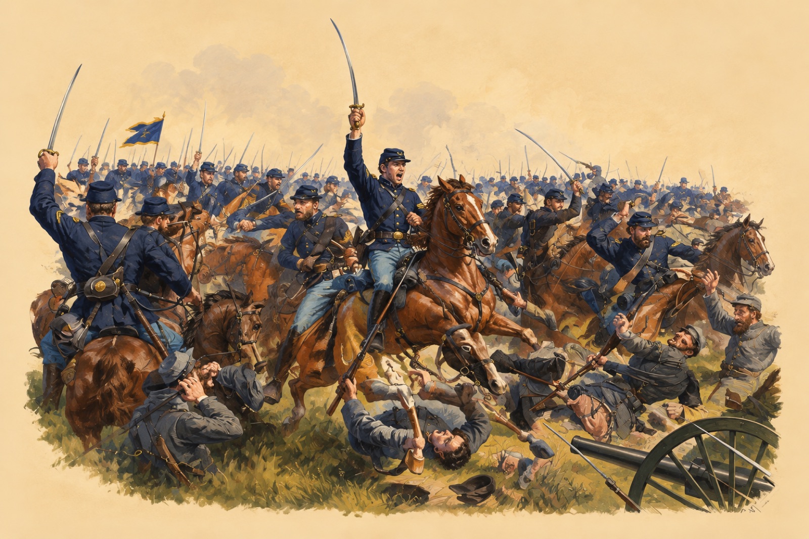 サーベルを抜いて突撃する北軍騎兵を描いた、1862年の版画シリーズ『The War for the Union』からのイラスト（illustration）