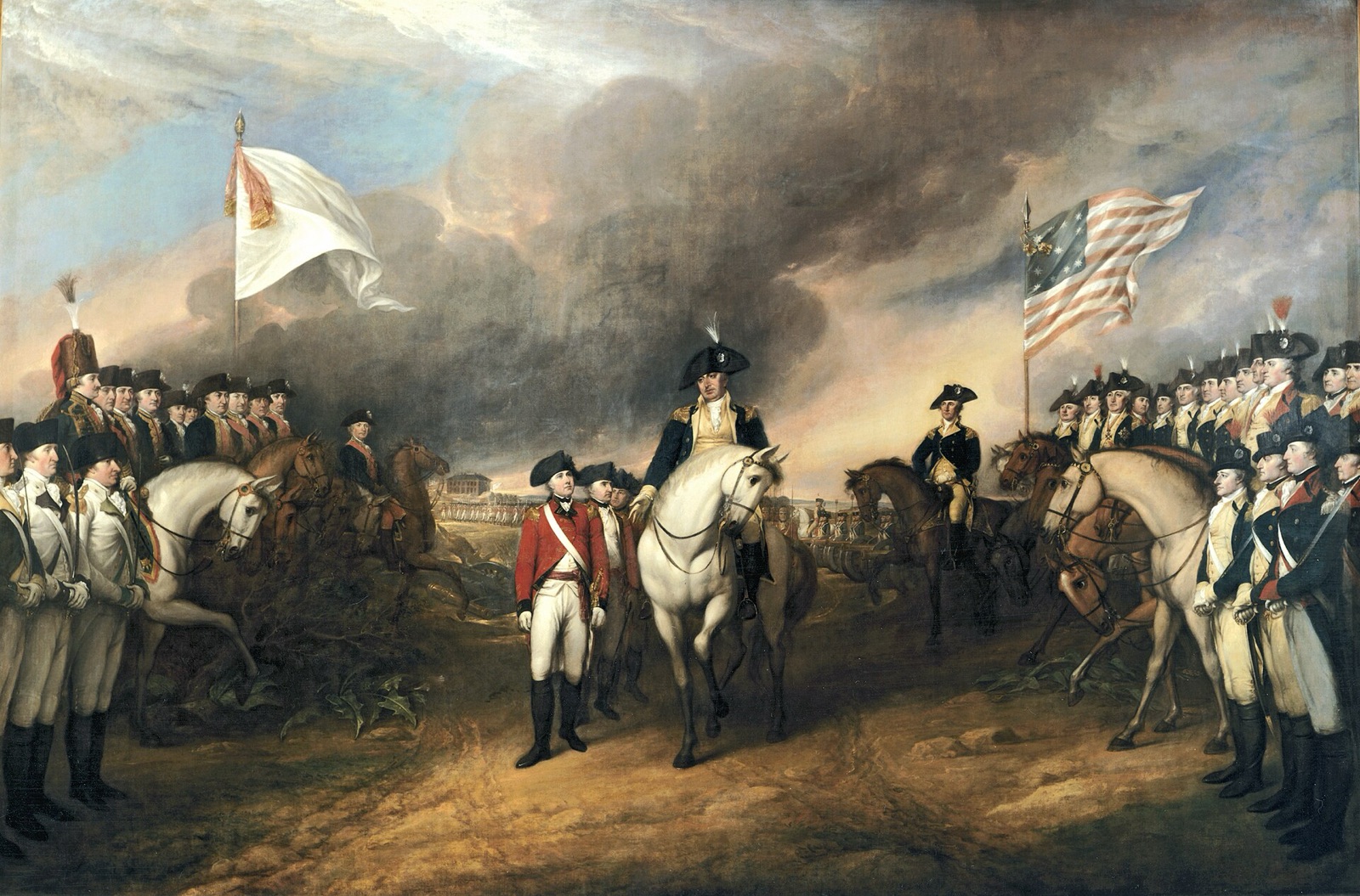 Tableau de John Trumbull représentant la capitulation britannique à Yorktown le 19 octobre 1781.