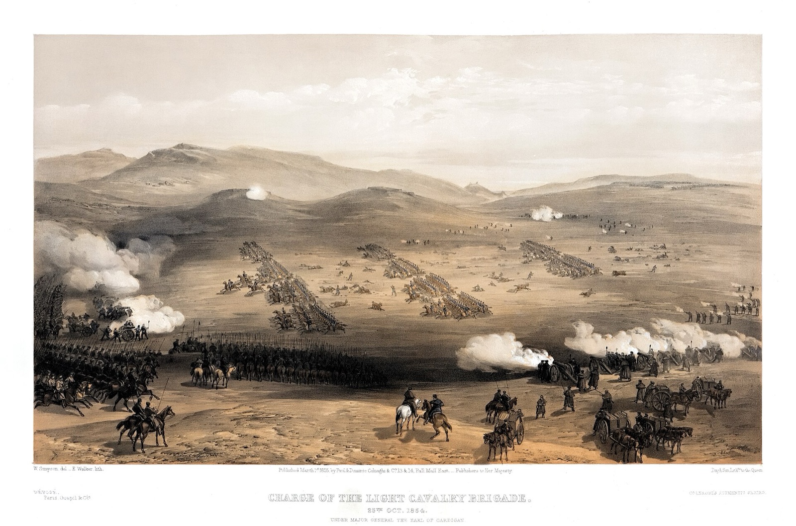 William Simpson's 1855 lithograph of the Charge of the Light Brigade at Balaclava.