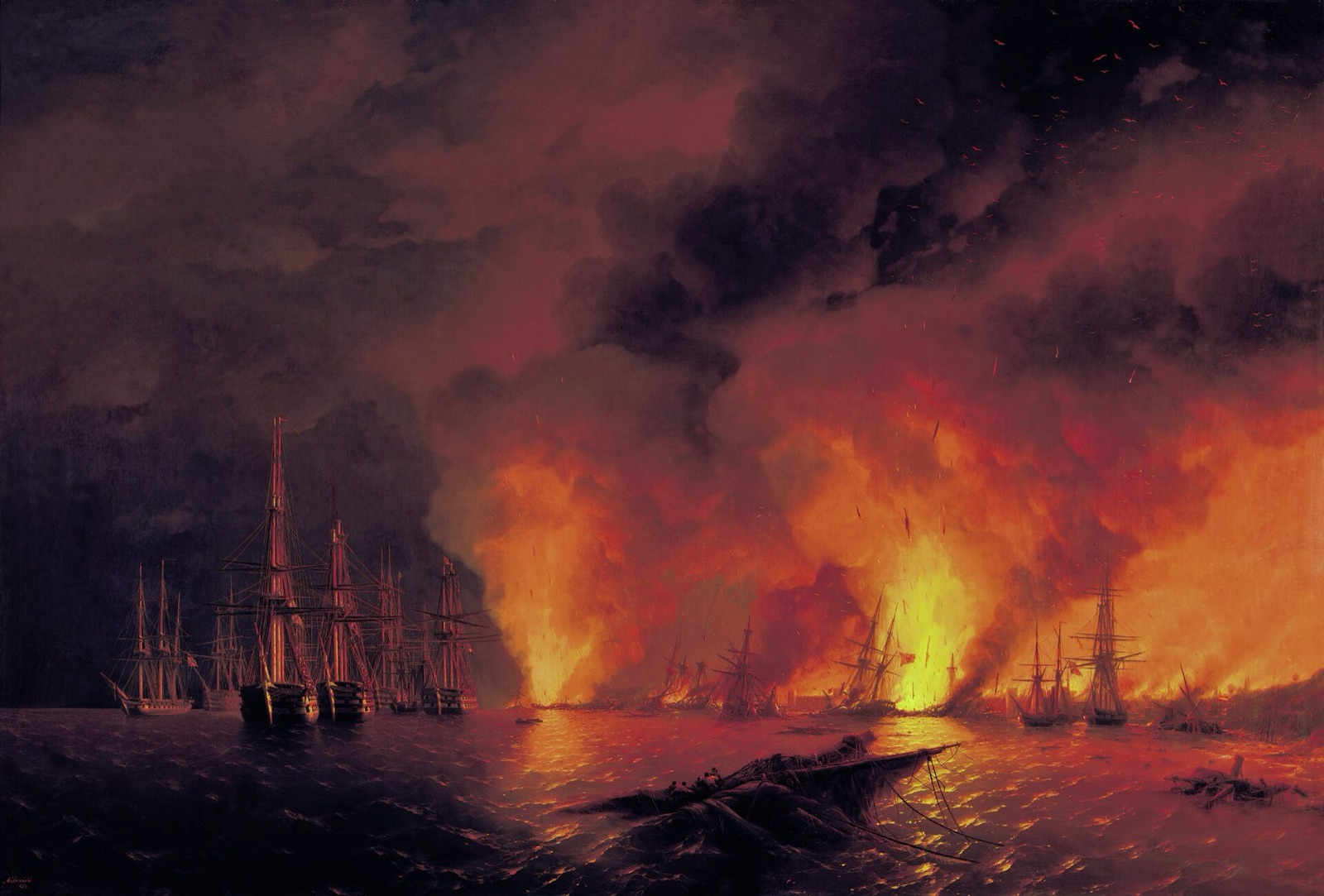 Aivazovsky's painting of the Russian and Ottoman fleets at the Battle of Sinop.