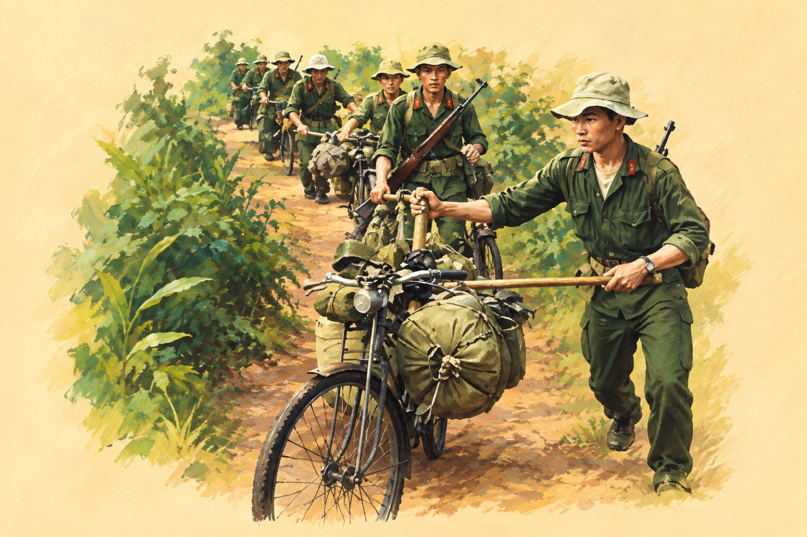 Porters carrying supplies along the Ho Chi Minh Trail (illustration)