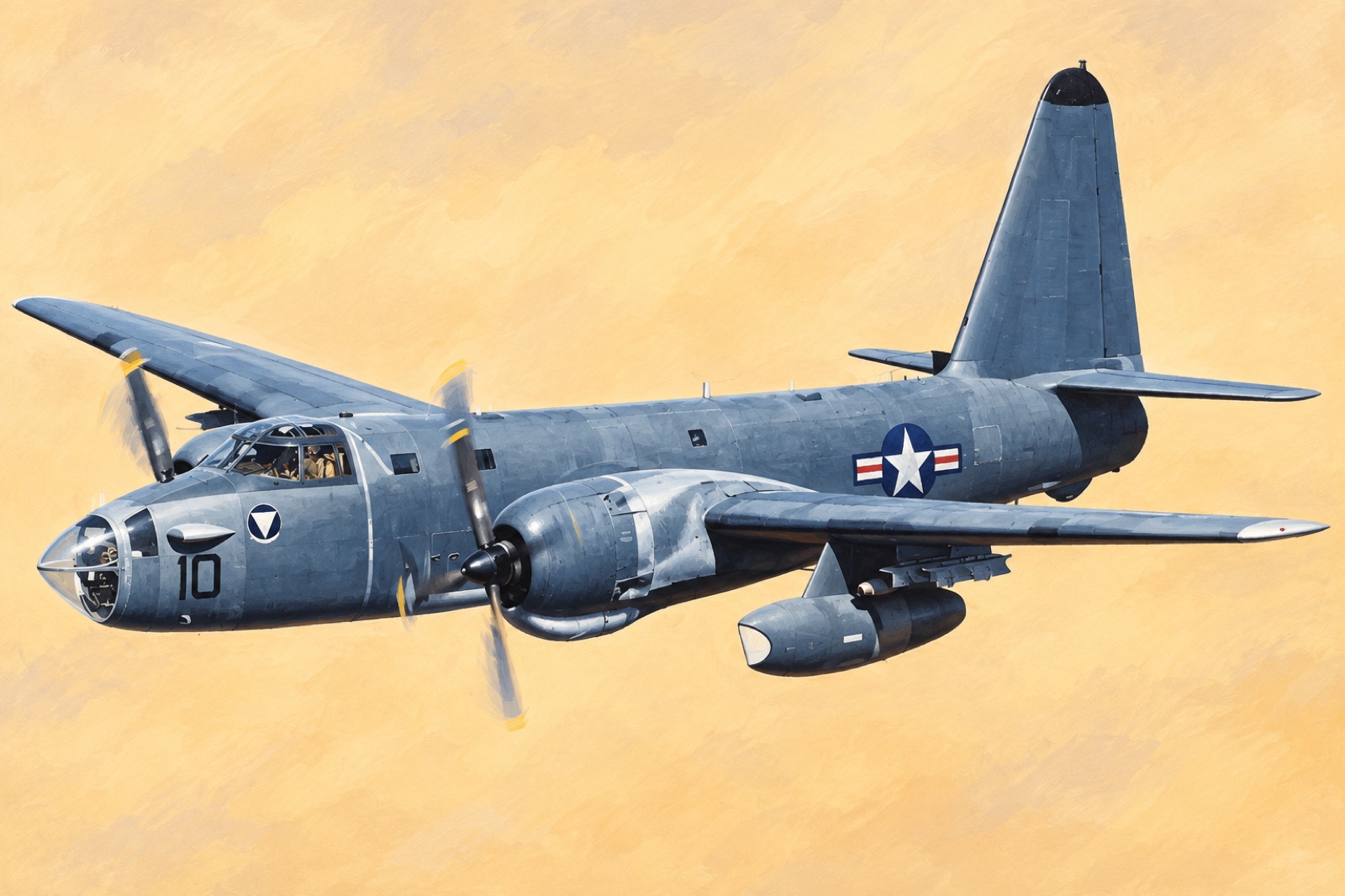 US Navy OP-2E Neptune aircraft in flight over Laos in 1967 (illustration)
