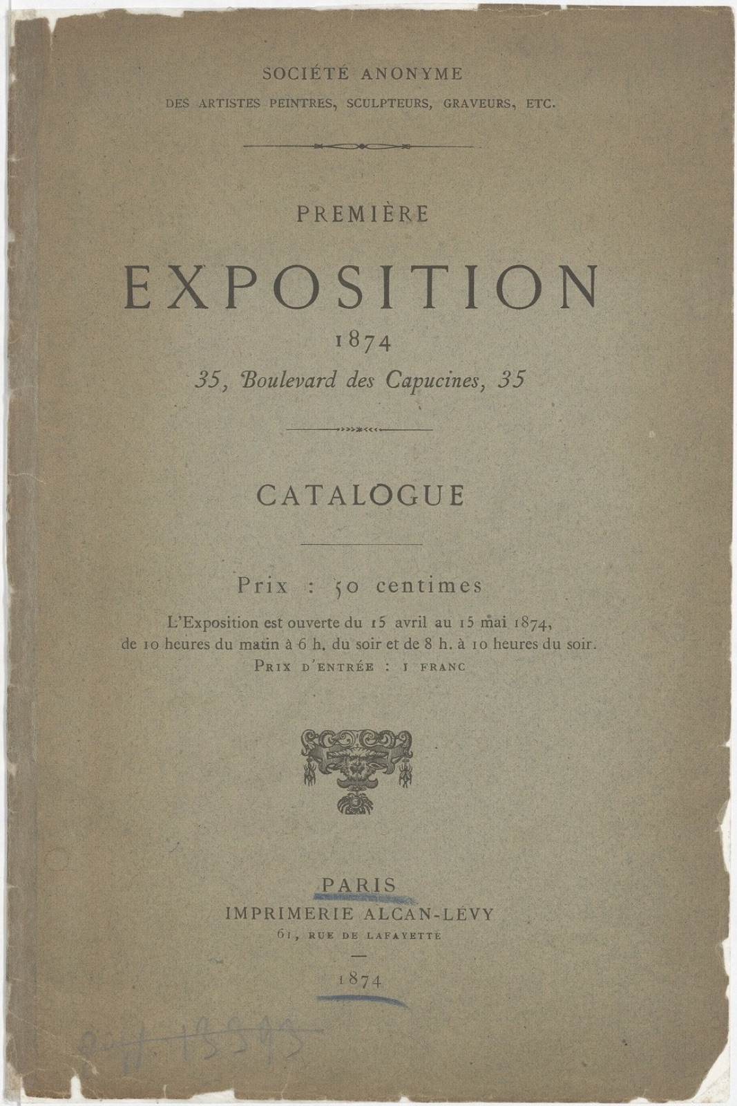 Printed catalogue page for the first exhibition of the Société Anonyme at 35 boulevard des Capucines