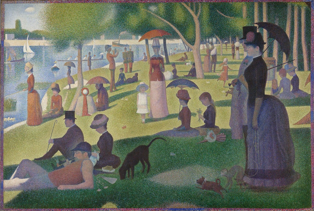 Seurat's pointillist painting of Parisians relaxing on the island of La Grande Jatte