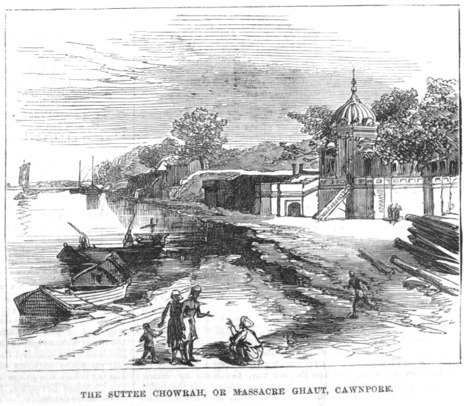 Engraving of the Satichaura (Massacre) Ghat at Cawnpore, 1874.