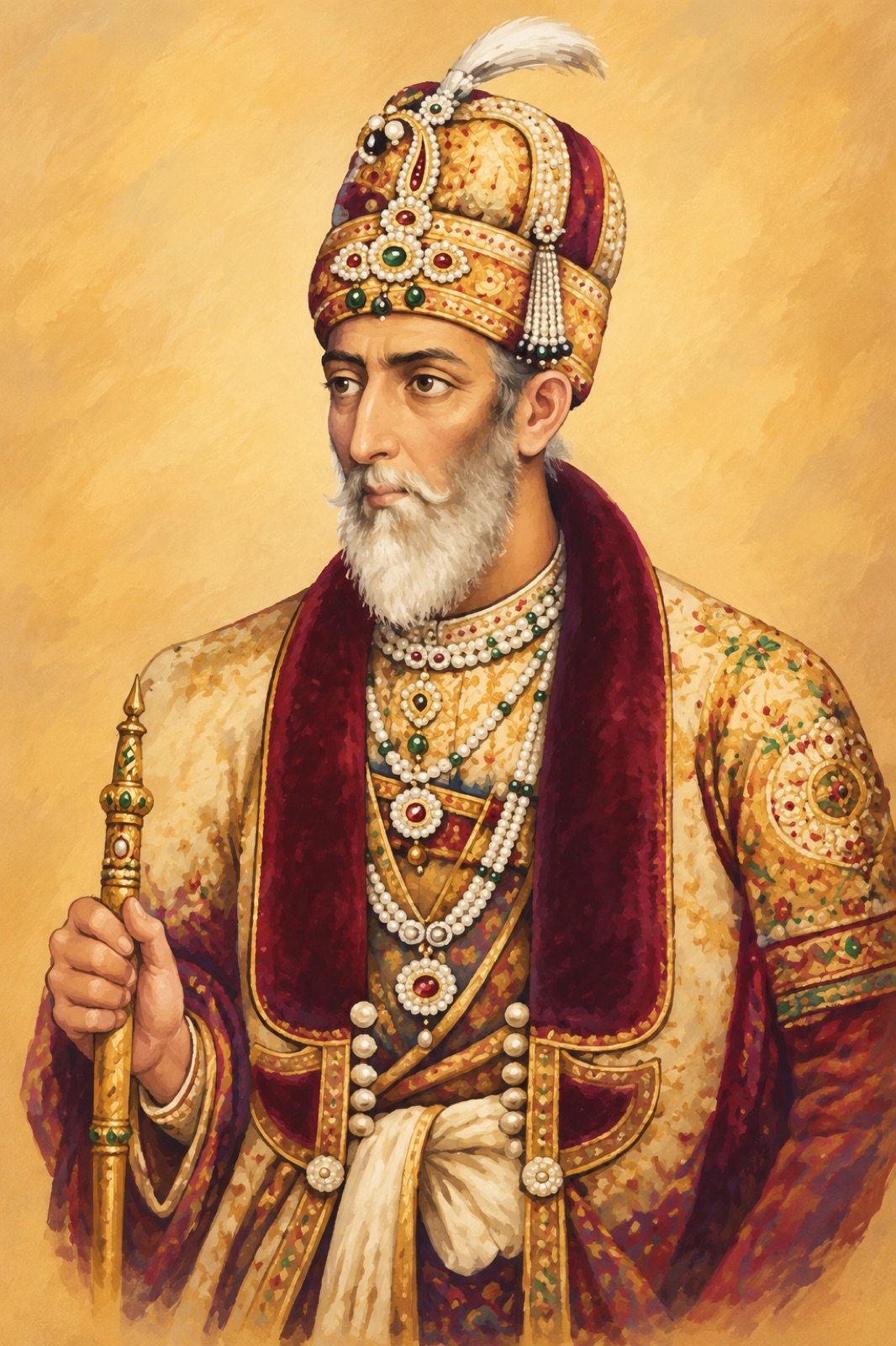 Period portrait of the elderly Mughal emperor Bahadur Shah II. (illustration)
