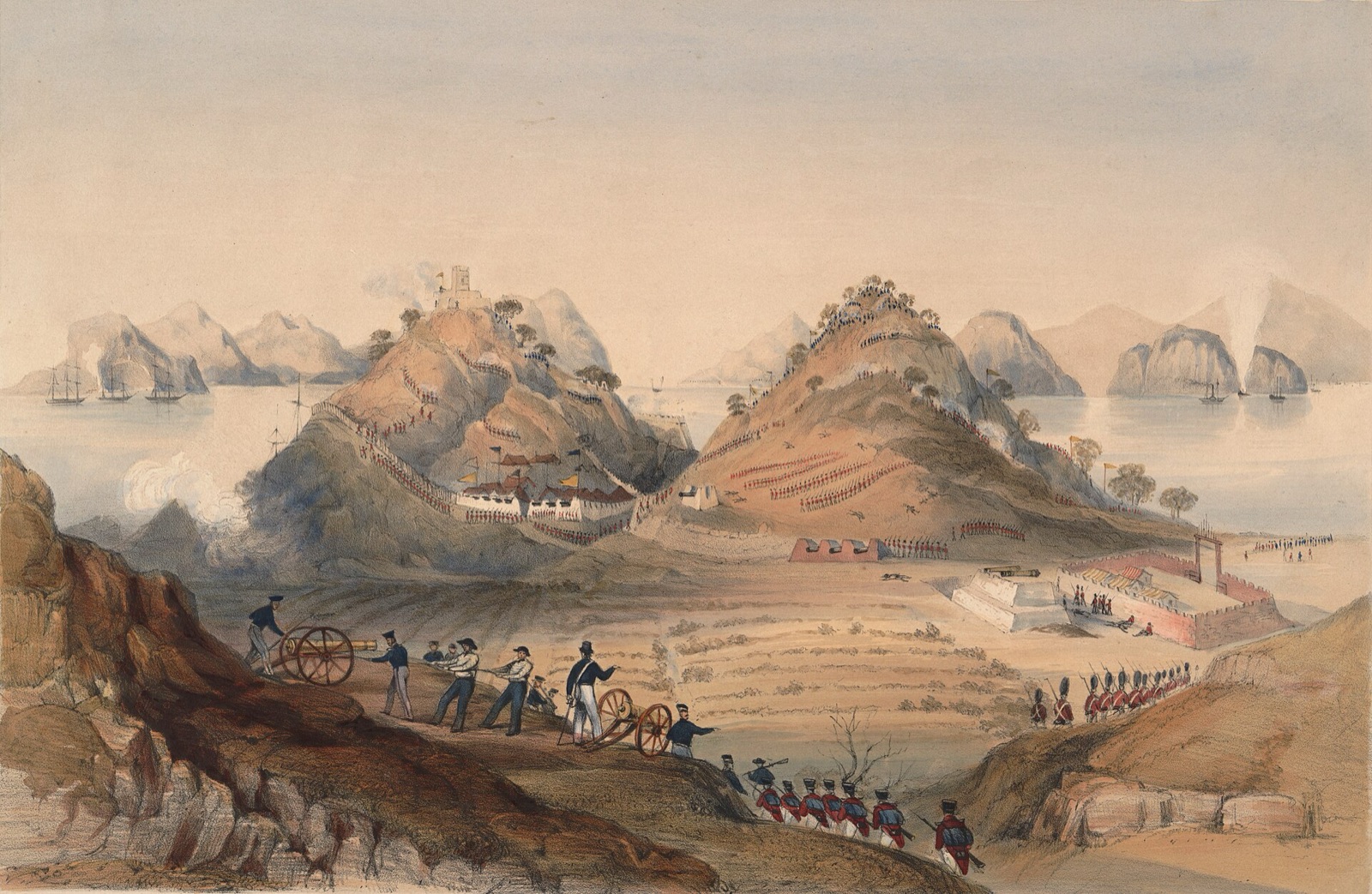 Lithograph of the storming of the Chuenpee forts, 7 January 1841