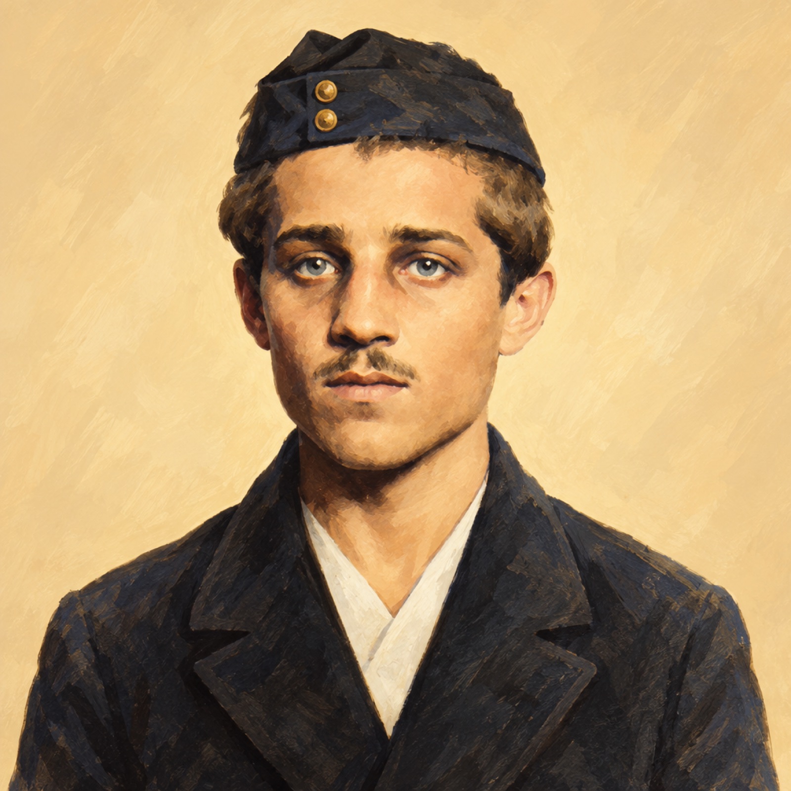Head-and-shoulders photograph of Gavrilo Princip in prison, 1914 (illustration)