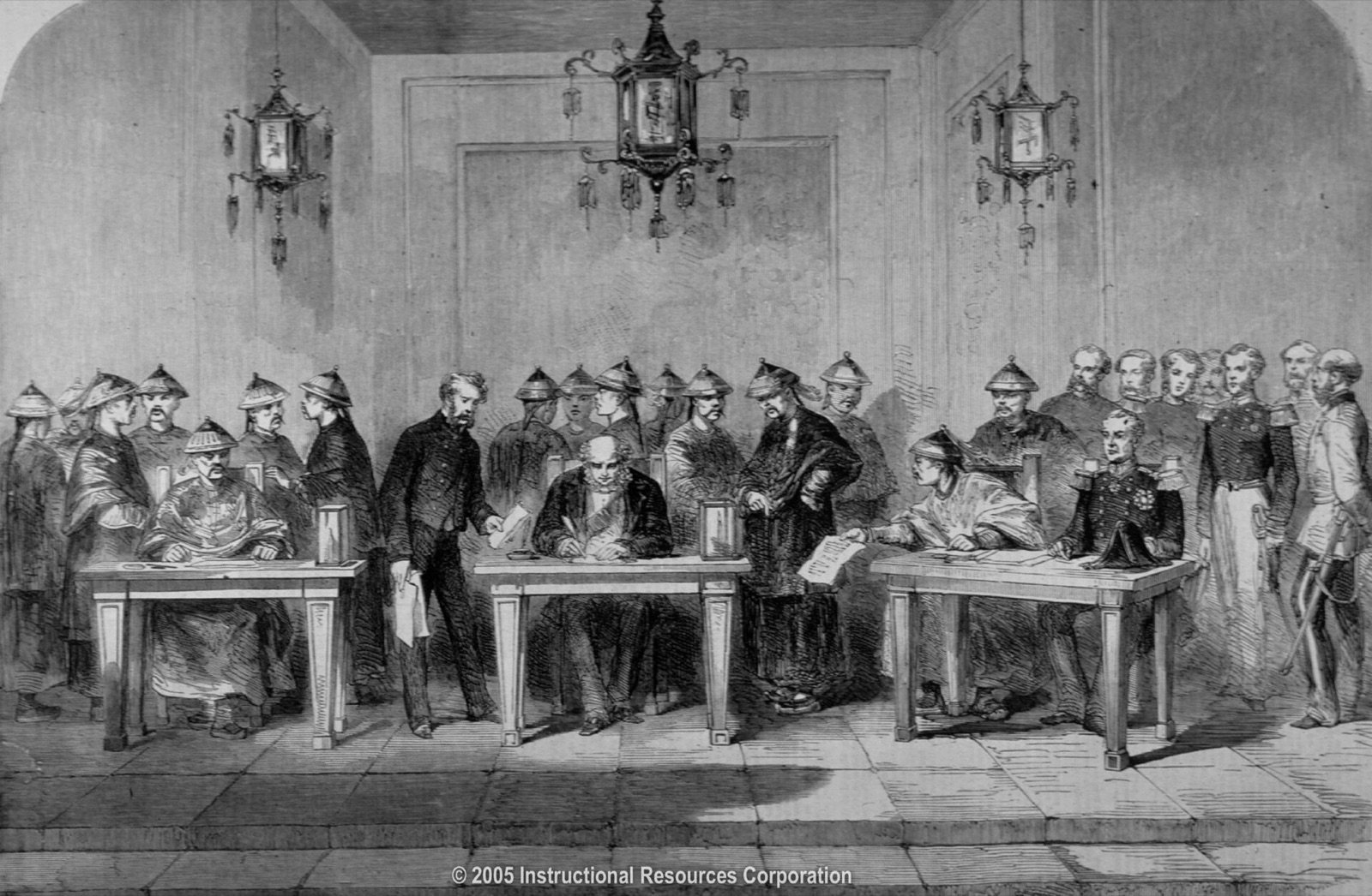 Illustrated London News engraving of the signing of the Treaty of Tientsin, with Hwa-Sha-Na, the Earl of Elgin and Kwei-Leang.