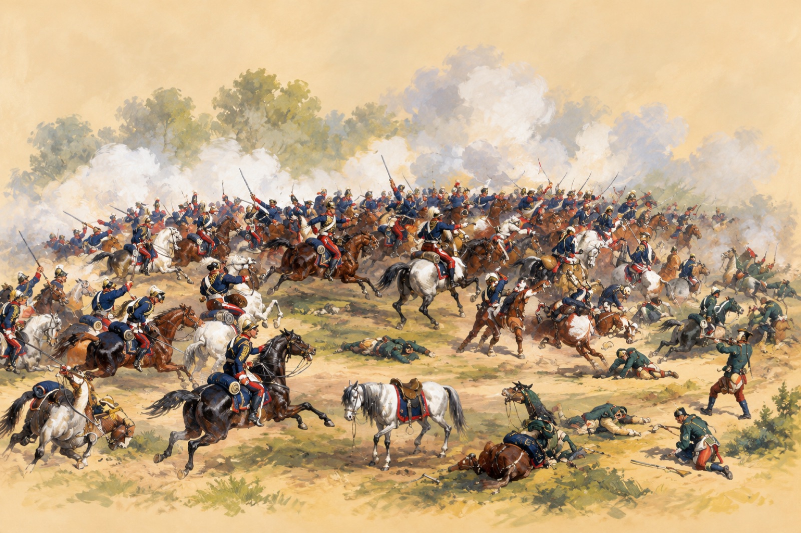 Engraving of British dragoons closing with Qing cavalry in a charge near Peking in 1860. (illustration)