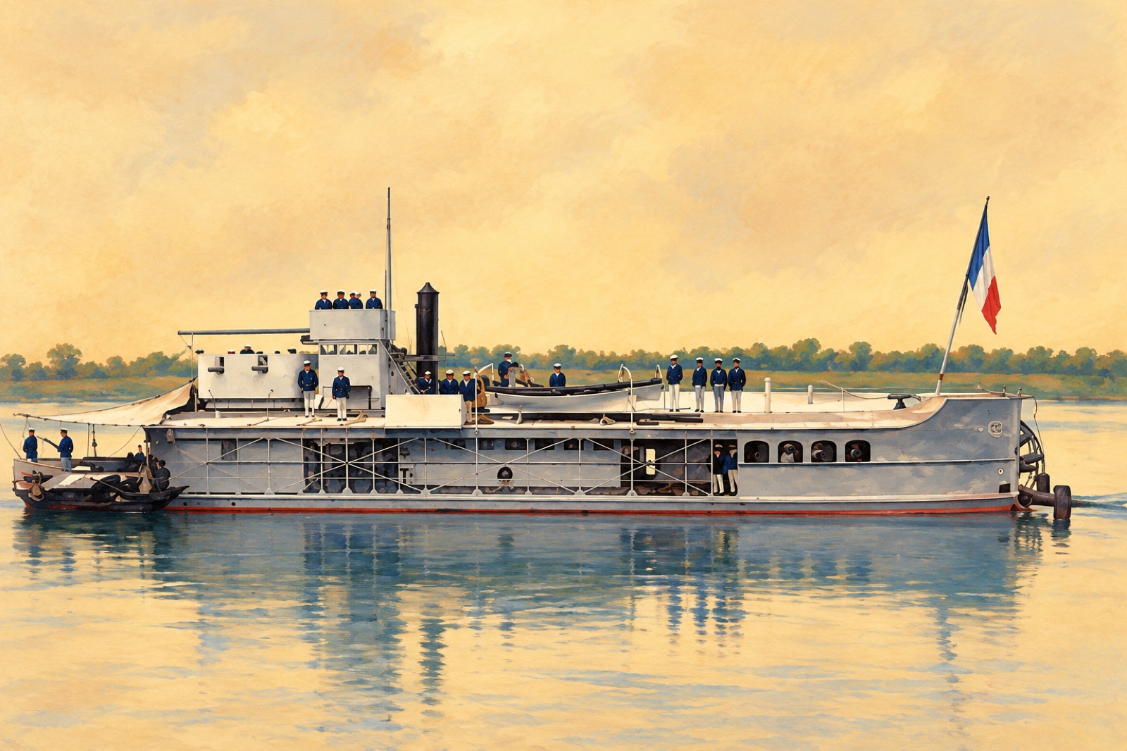 Illustration of the French gunboat Éclair in Tonkin.