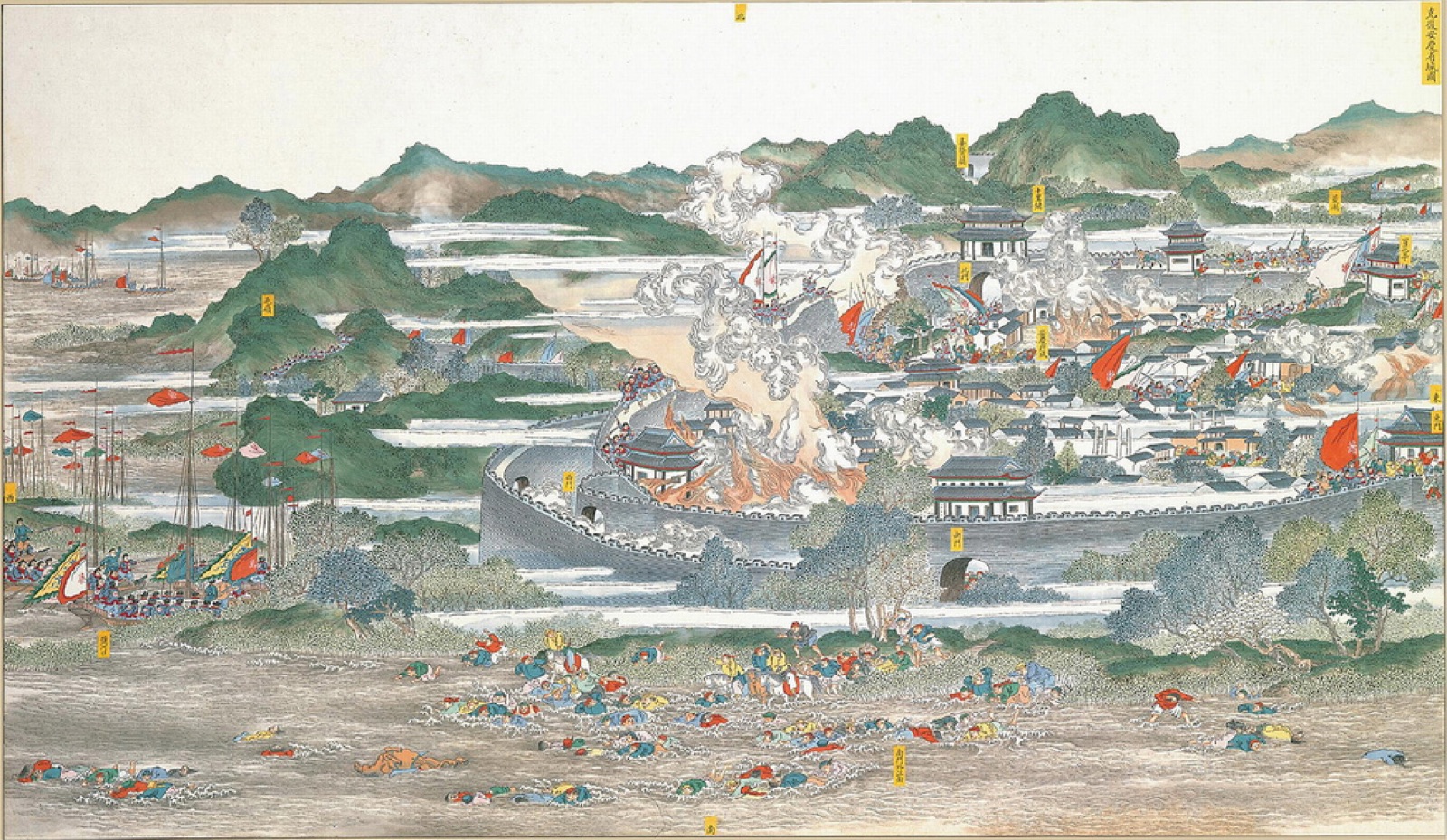 Estampe de Wu Youru datant de 1886 montrant les forces des Qing reprenant la ville provinciale d'Anqing aux Taiping.