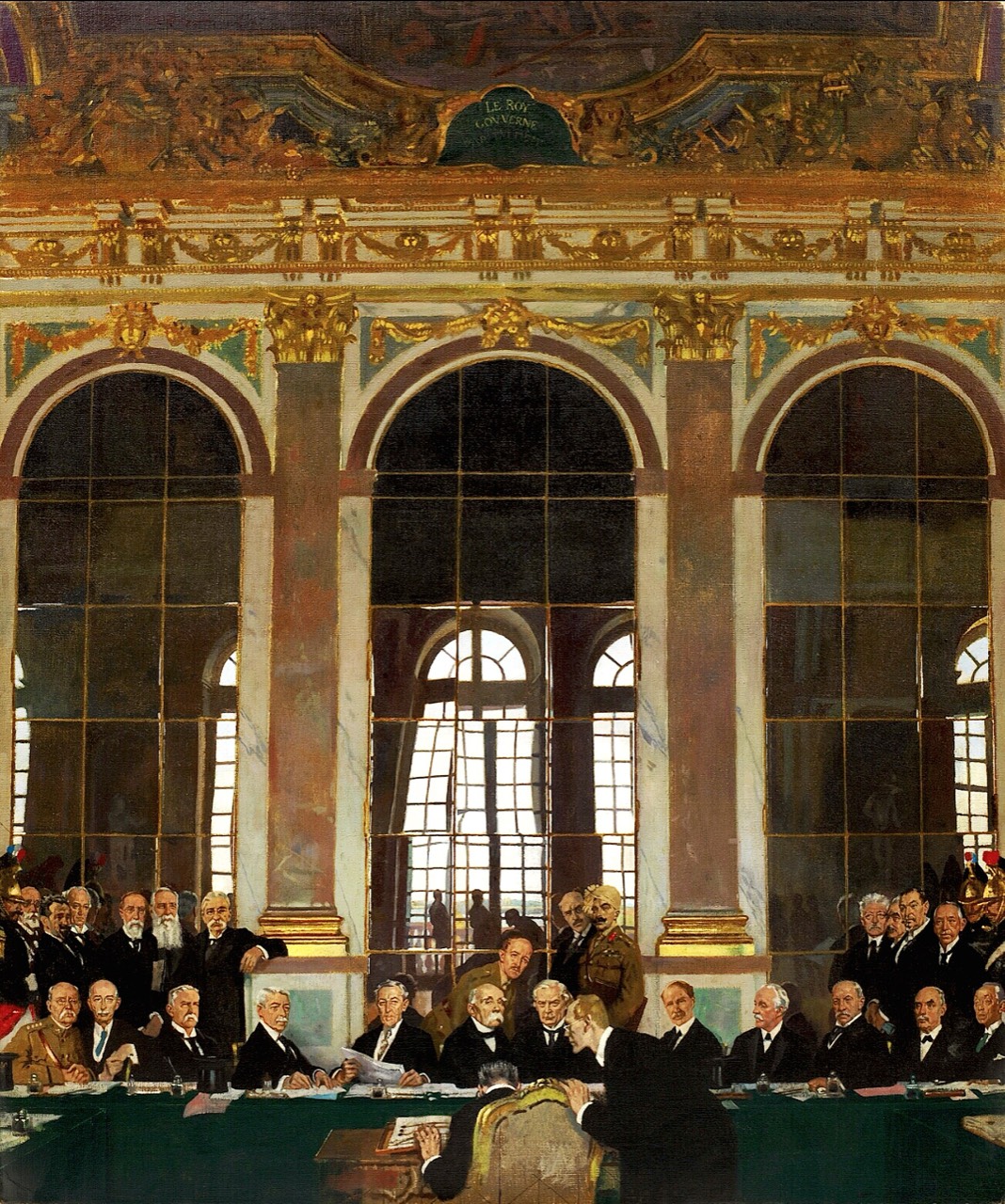 Painting of the signing of the Treaty of Versailles in the Hall of Mirrors